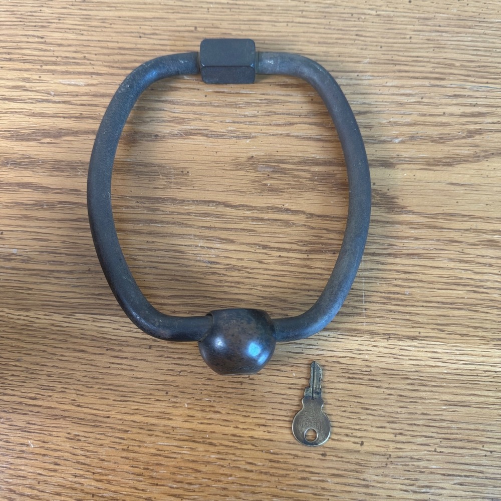 Antique Junkunc Bros Chicago Spare Tire Chain‎ Lock Padlock Auto Bicycle w Key